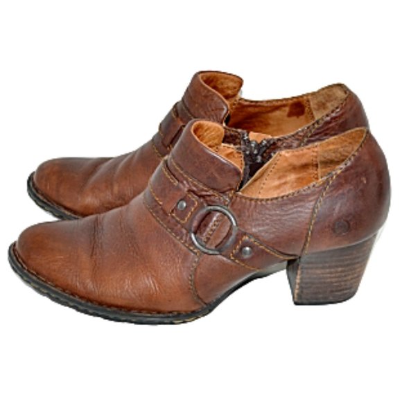 Born Shoes - Born Brown Oiled Leather Buckle Booties Boots 7.5
